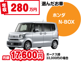 年収280万円　選んだお車ホンダN-BOX　月額11800円税込